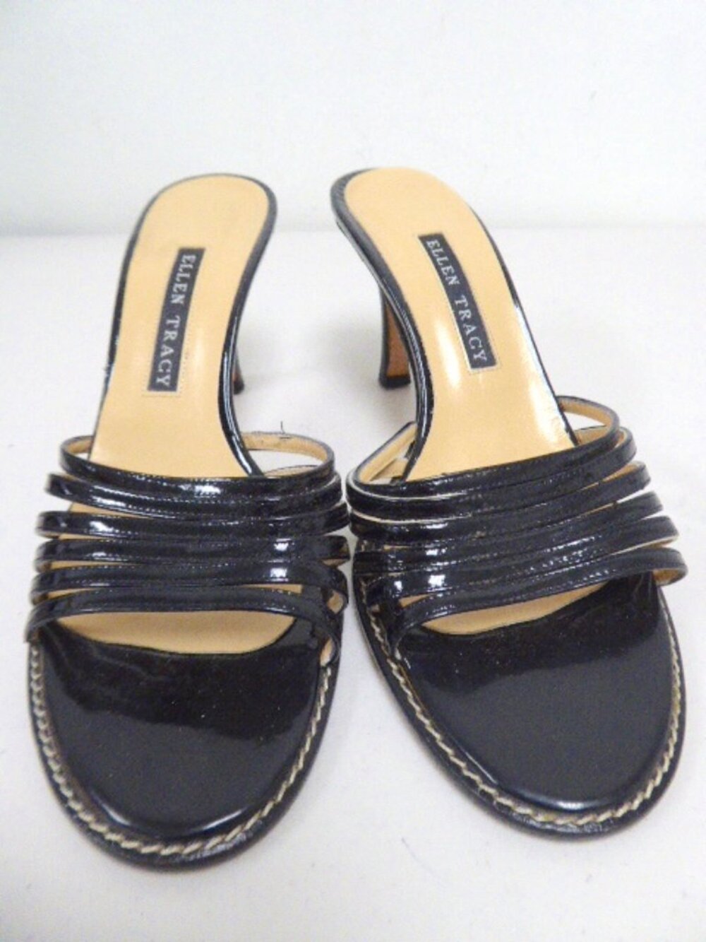 ELLEN TRACY Italy PATENT strappy HEELS SLIDES Sandals 8.5
